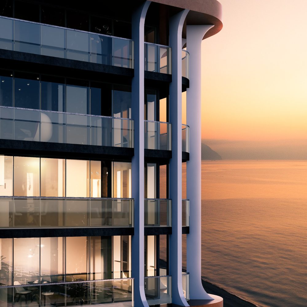 Sunset over the water, and the balcony you would watch it from.